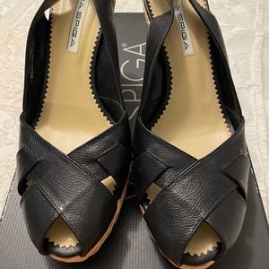 Via Spiga Capra Botalato leather open toe wedge